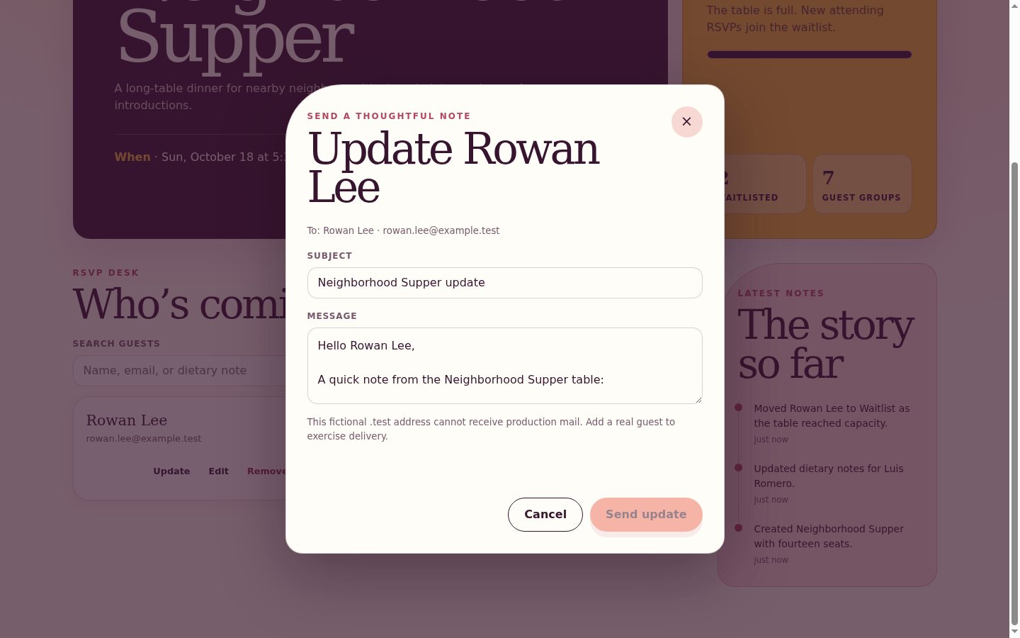 Screenshot of Keep everyone informed in Event RSVP