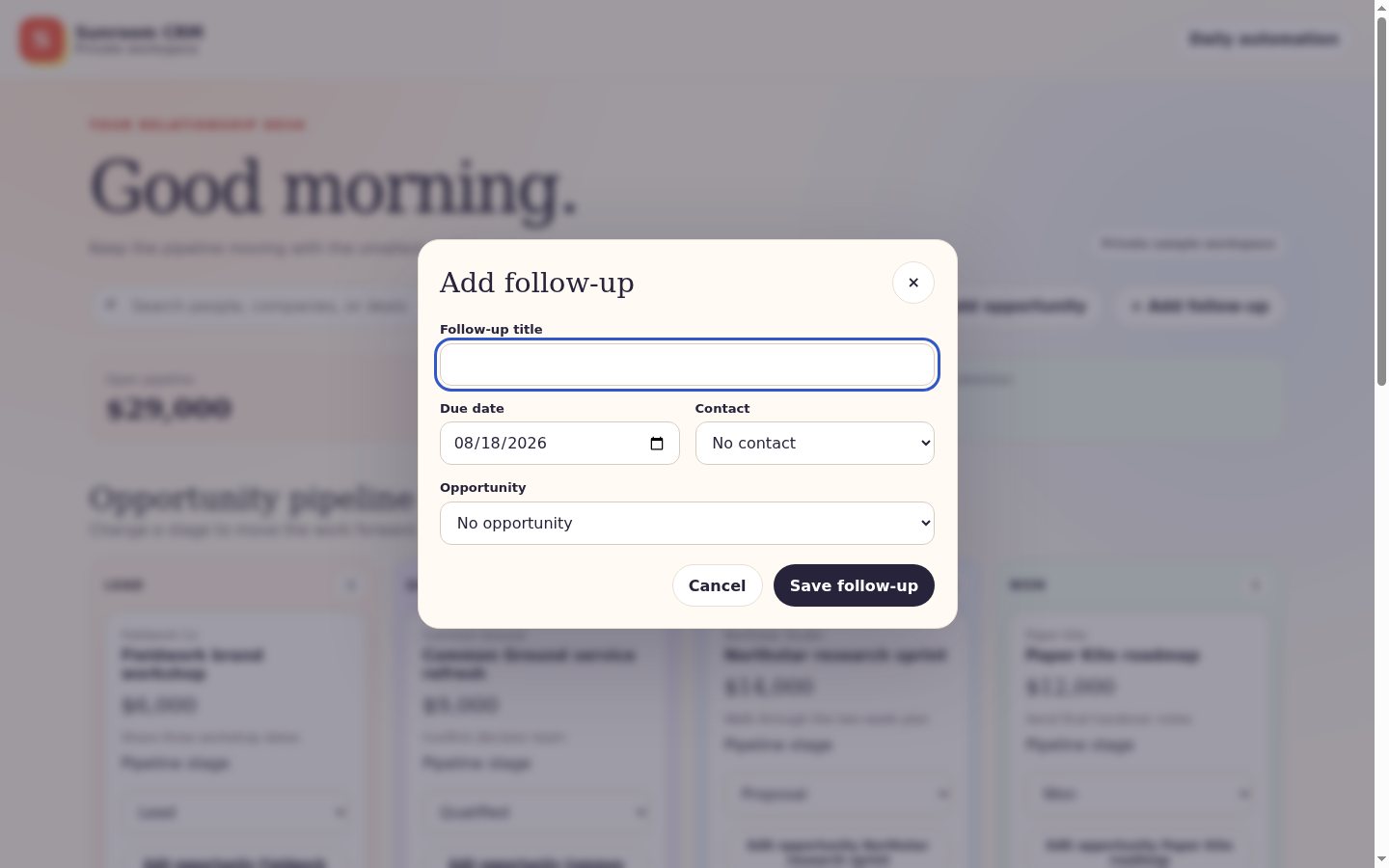 Screenshot of Never lose the next move in Lightweight CRM