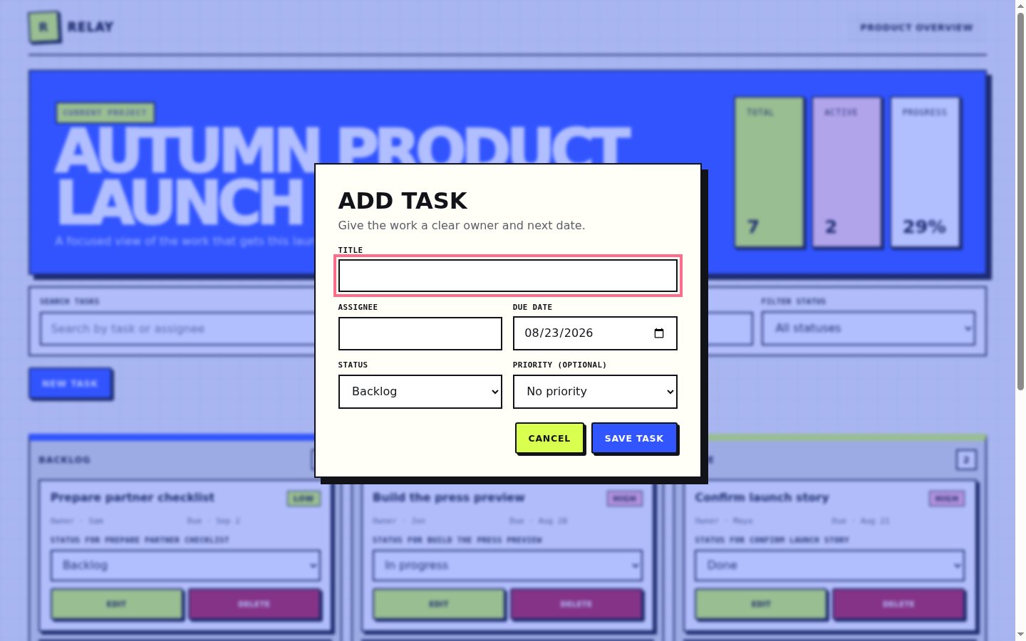 Screenshot of Capture the owner and next date in Project board