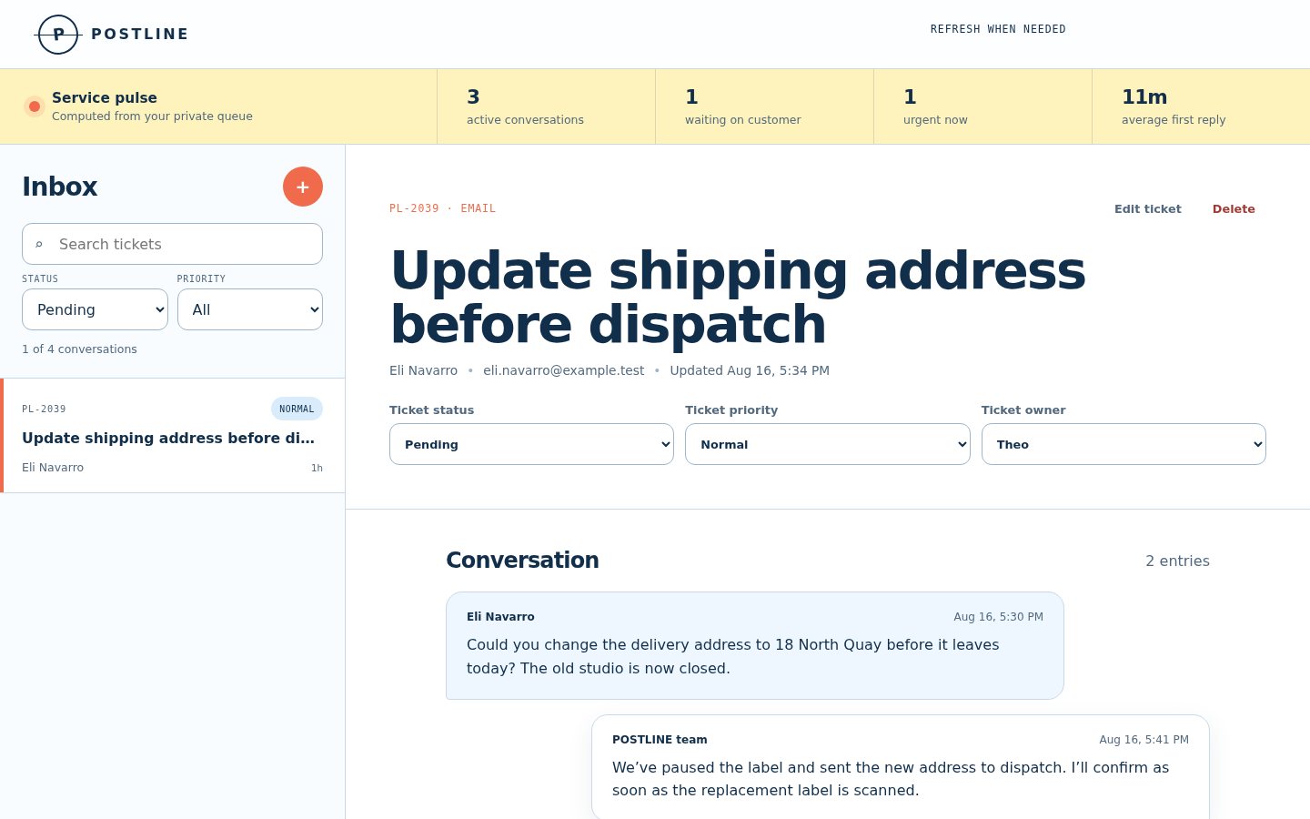 Screenshot of See where support needs attention in Support inbox
